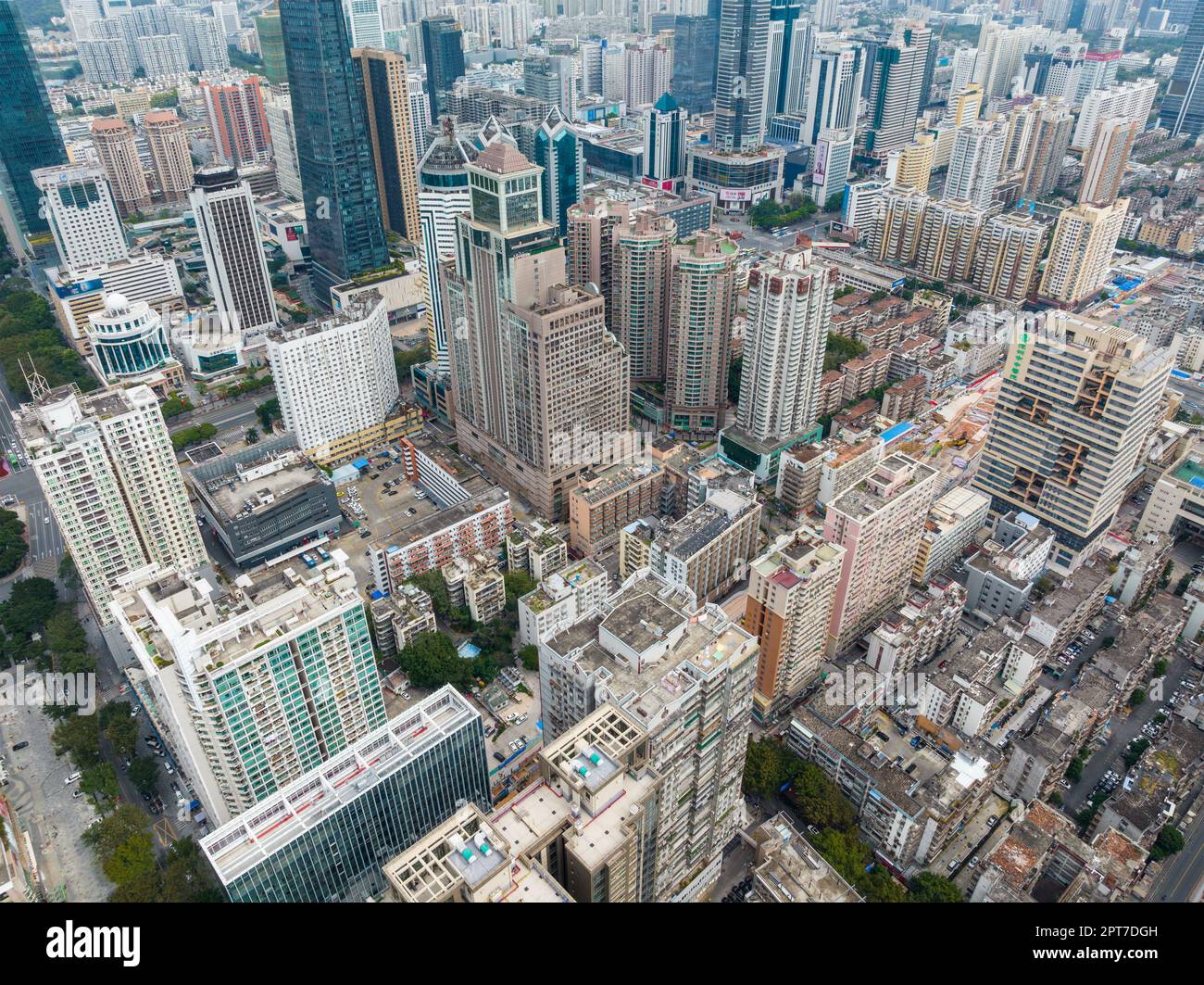 Shenzhen, Chine, 21 janvier 2022: Vue de dessus de la ville de Shenzhen, district de Futian Banque D'Images