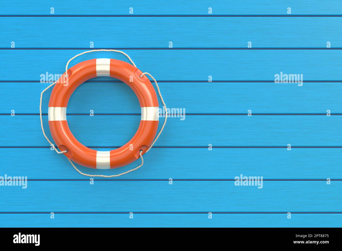 Anneau de bouée de sauvetage orange au sol bleu Banque D'Images