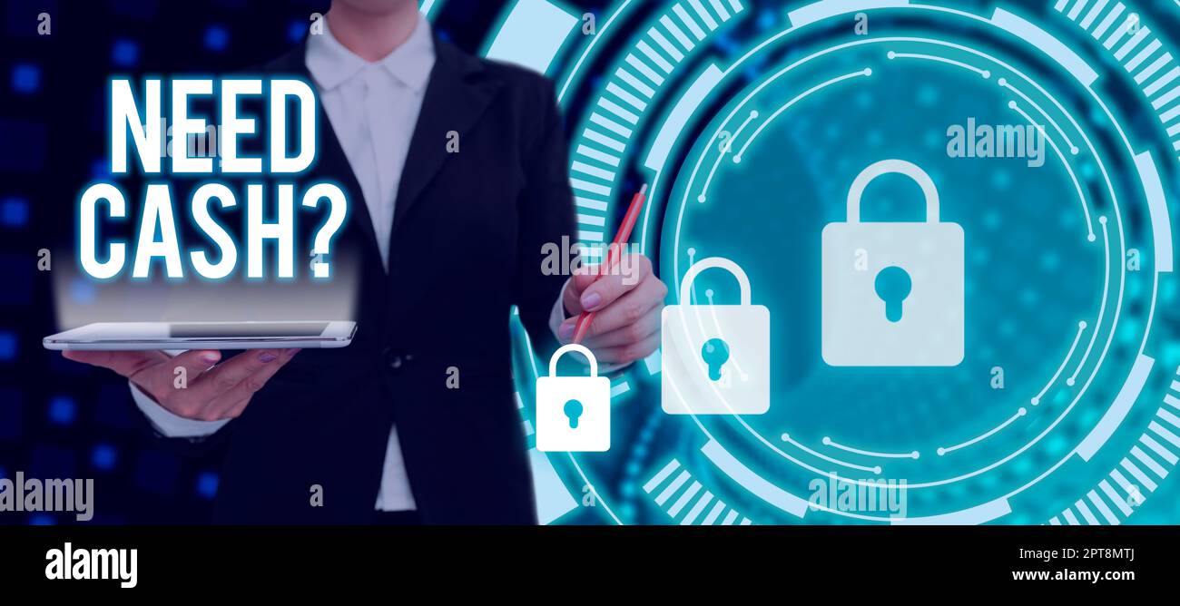 Rédaction de texte affichant la question besoin d'argent liquide, vue d'ensemble de l'entreprise demandant à quelqu'un si vous avez besoin d'argent supplémentaire ou non Banque D'Images