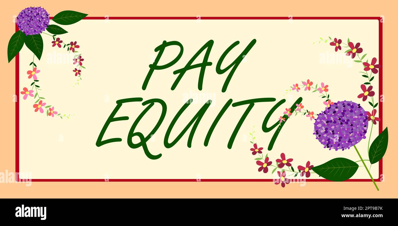 Affiche textuelle montrant l'équité salariale, l'approche commerciale éliminant la discrimination sexuelle et raciale dans les systèmes salariaux Banque D'Images