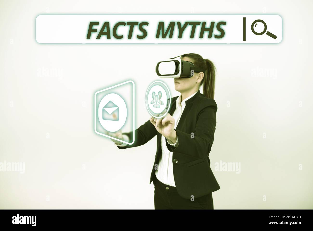 Légende conceptuelle faits mythes, Mot écrit sur le travail basé sur l'imagination plutôt que sur la différence réelle de la vie Banque D'Images
