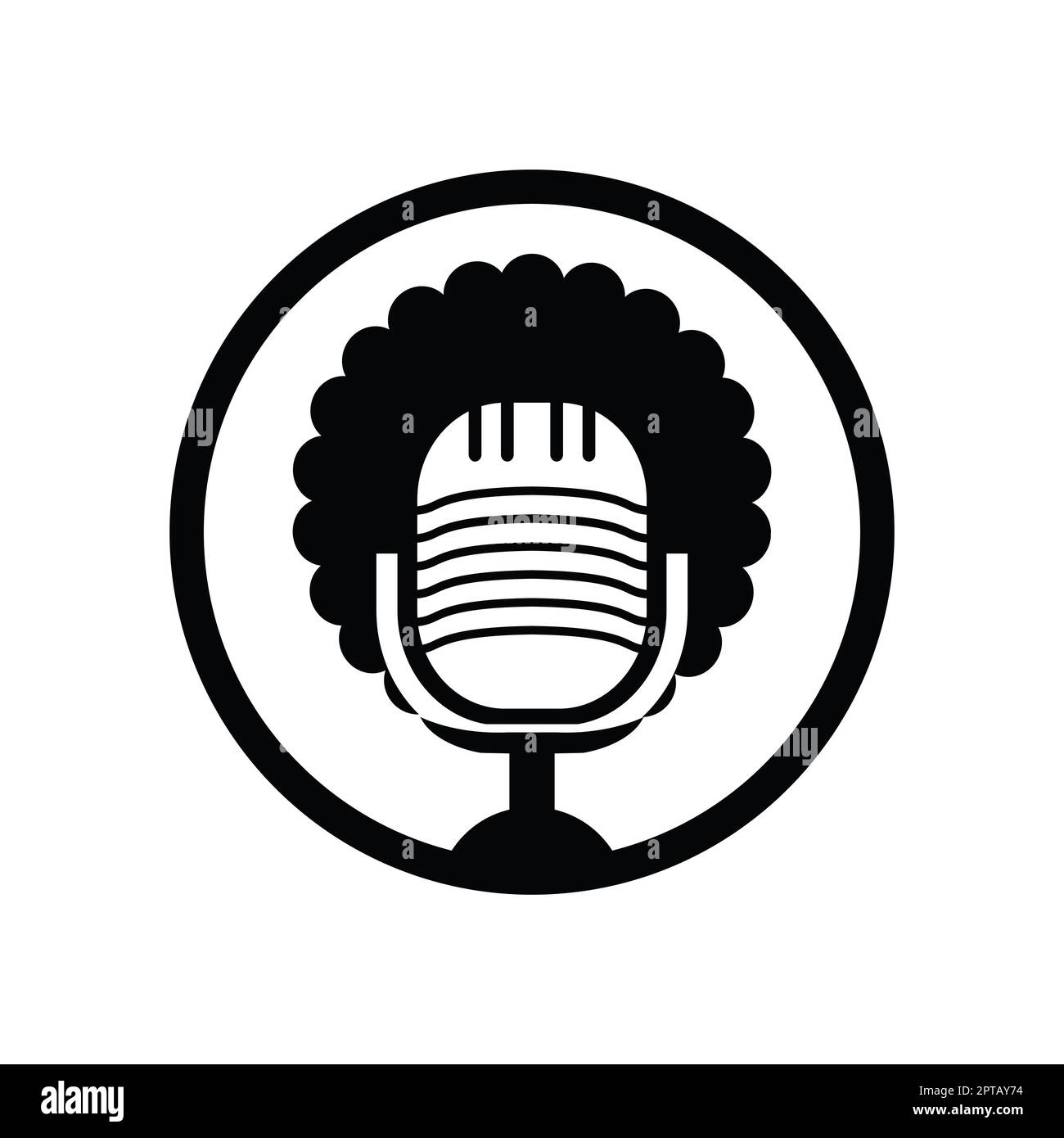 Logo de podcast Black People Vector. Tête noire avec logo de microphone de cheveux afro. Illustration de Vecteur