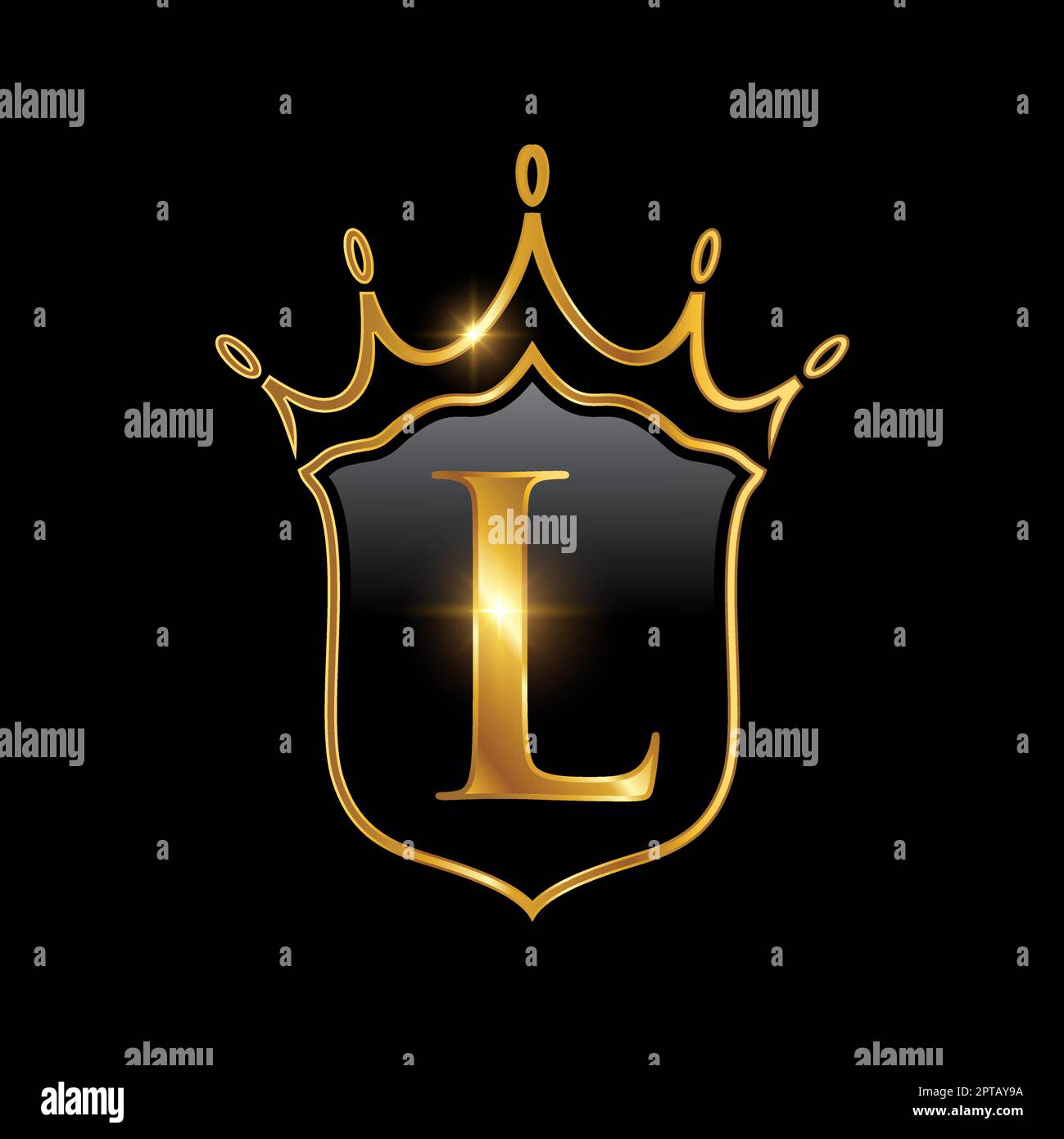 Lettre L initiale du monogramme avec couronne et bouclier Illustration de Vecteur