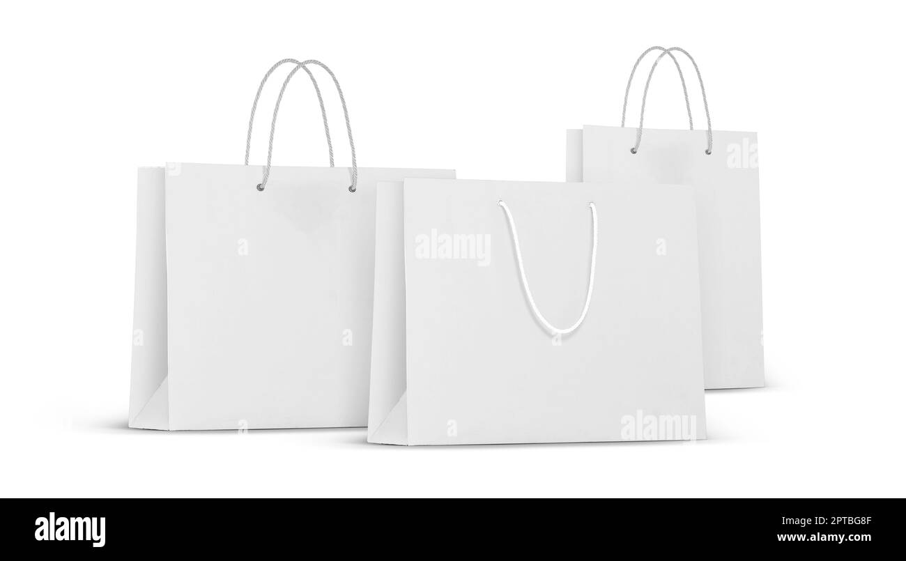 Sac de papier blanc isolé sur fond blanc Banque D'Images