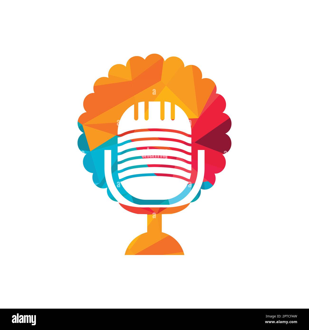 Logo de podcast Black People Vector. Tête noire avec logo de microphone de cheveux afro. Illustration de Vecteur