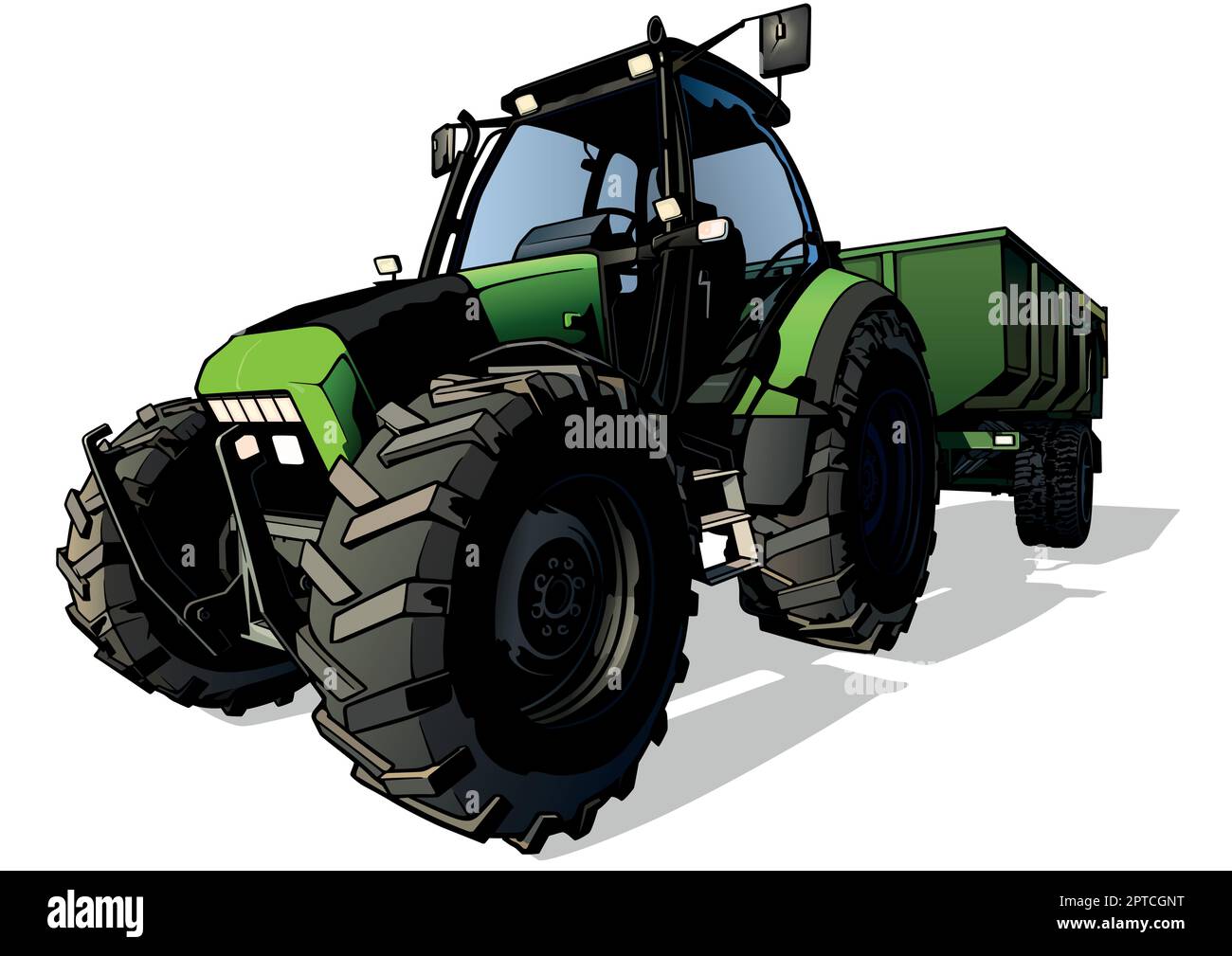 Tracteur agricole vert avec remorque Illustration de Vecteur