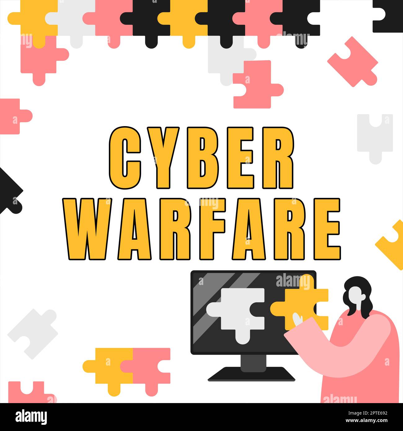 Panneau affichant Cyber Warfare, Word écrit sur Virtual War hackers System attaque le voleur numérique Stalker Banque D'Images