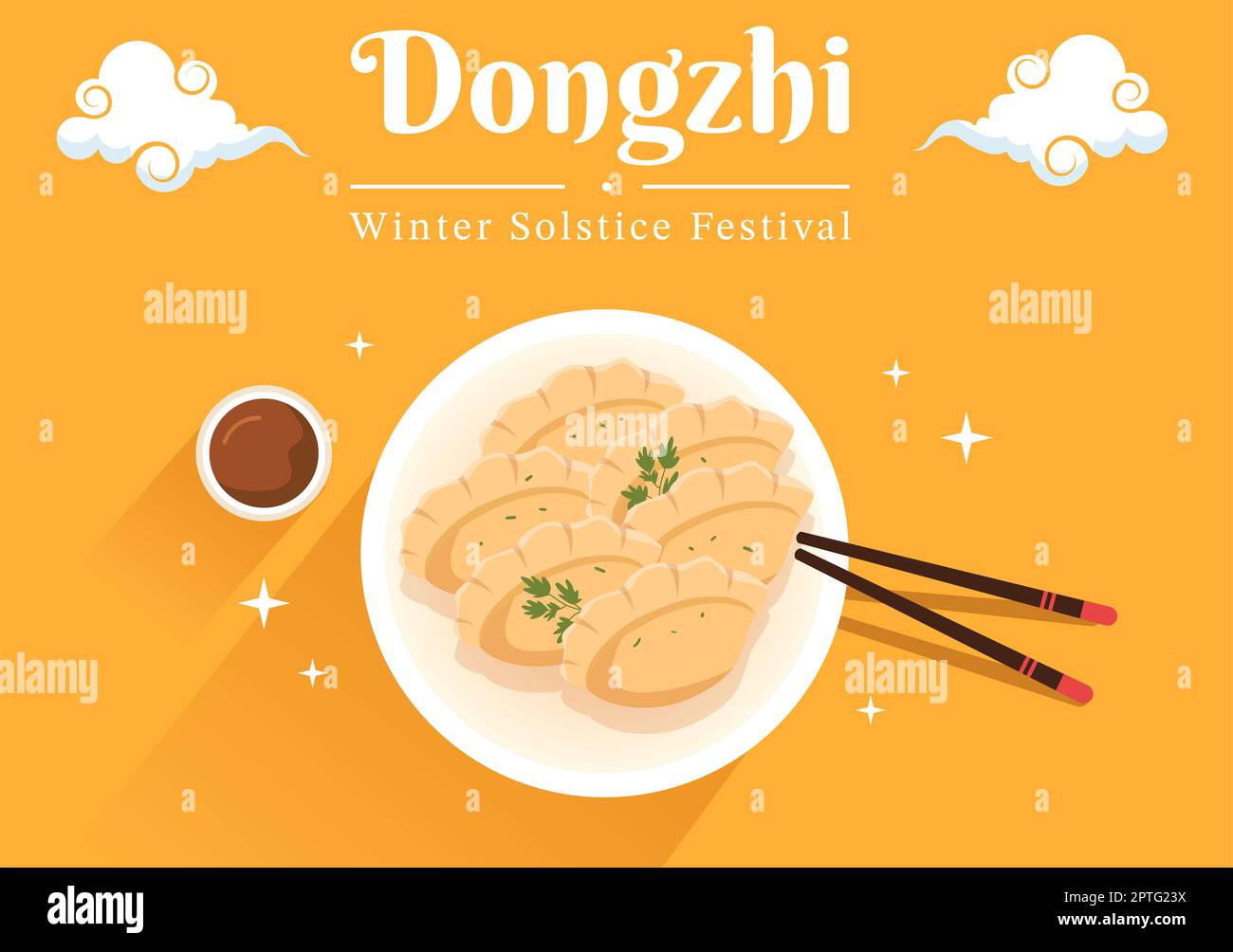 Dongzhi ou Winter Solstice Festival modèle dessin main dessin dessin dessin dessin animé dessin animé dessin animé par la famille appréciant la cuisine chinoise Tangyuan et Jiaozi concept Banque D'Images