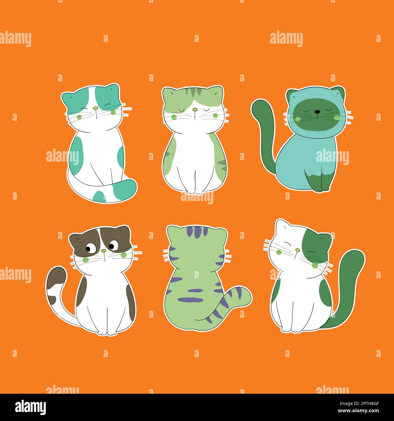 Ensemble de chat mignon de dessin animé dans différentes poses Illustration de Vecteur