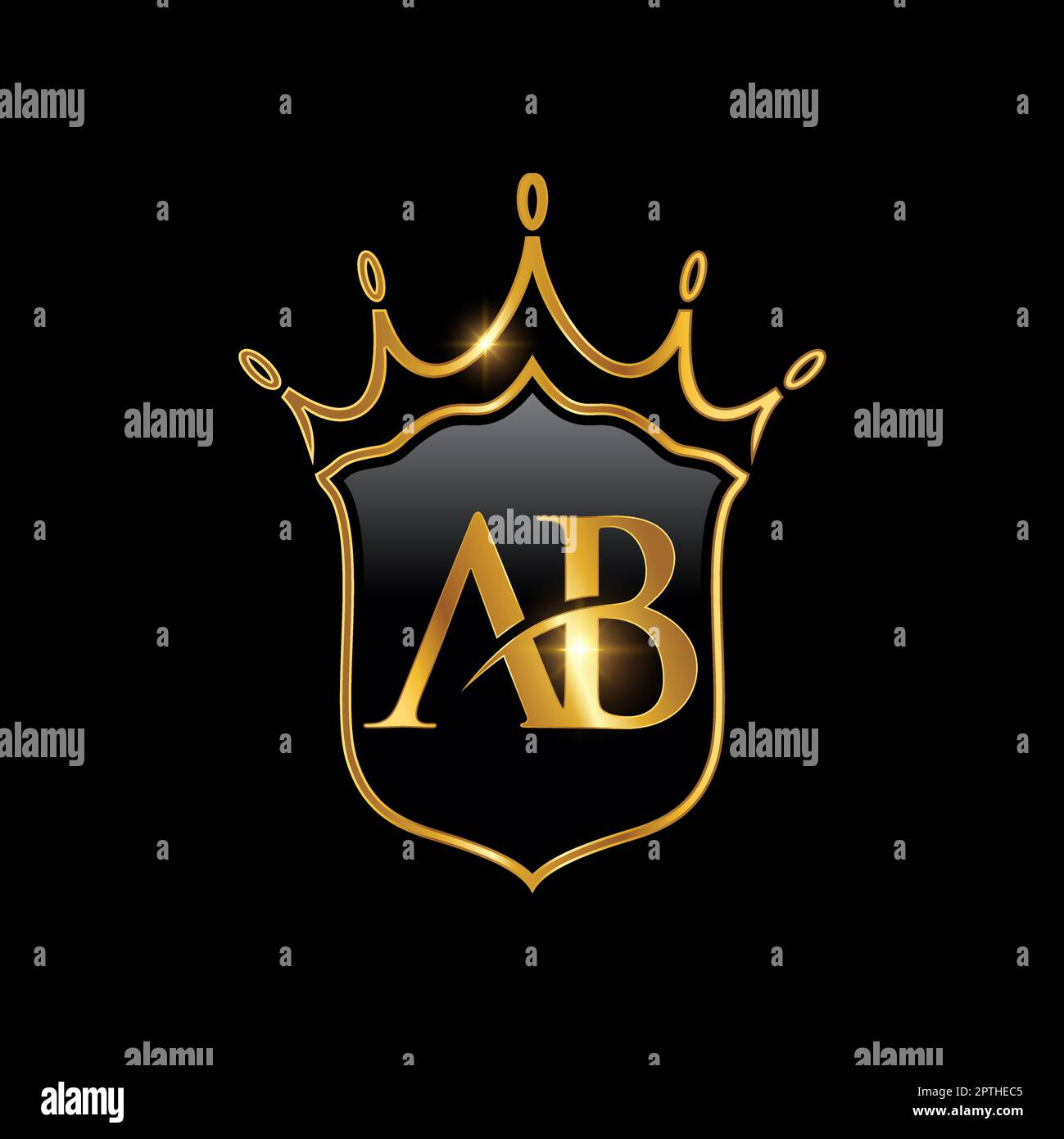 Alphabet AB monogramme initial avec couronne et bouclier. Illustration de Vecteur