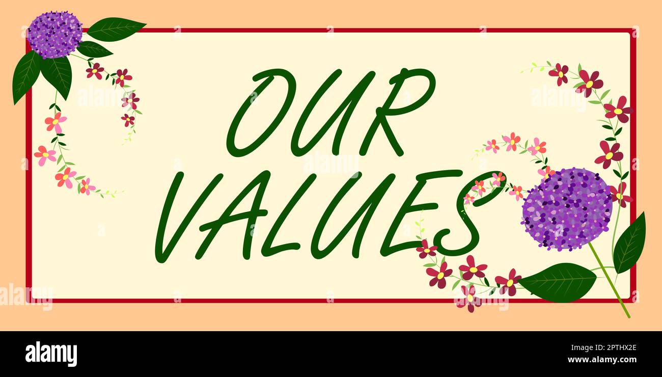 Légende de texte présentant nos valeurs, Business Showcase liste de mœurs entreprises ou individus s'engagent aux faire Banque D'Images