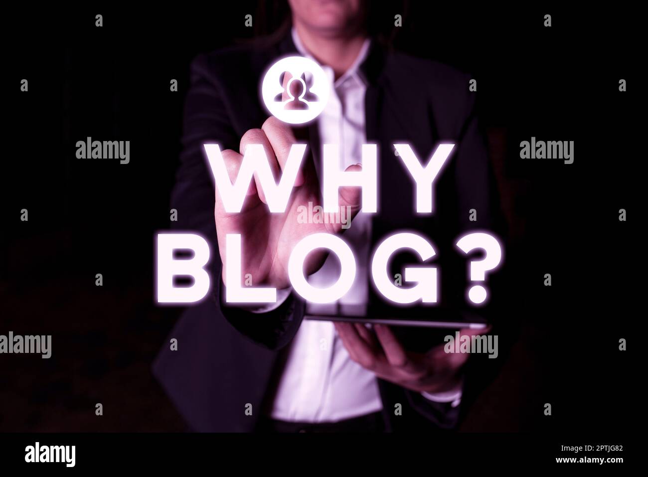 Affiche indiquant pourquoi Blogquestion, raison de l'idée d'affaires pourquoi enregistre régulièrement leurs pensées ou expériences Banque D'Images