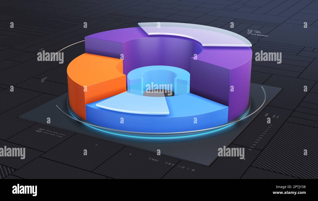 graphique circulaire avec nombres aléatoires et données abstraites, concept d'activité financière, marché boursier, analyse de données (rendu 3d) Banque D'Images