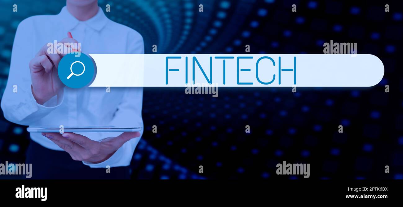 Panneau affichant fintech, concept Internet l'intégration de la technologie dans les offres de services financiers Banque D'Images