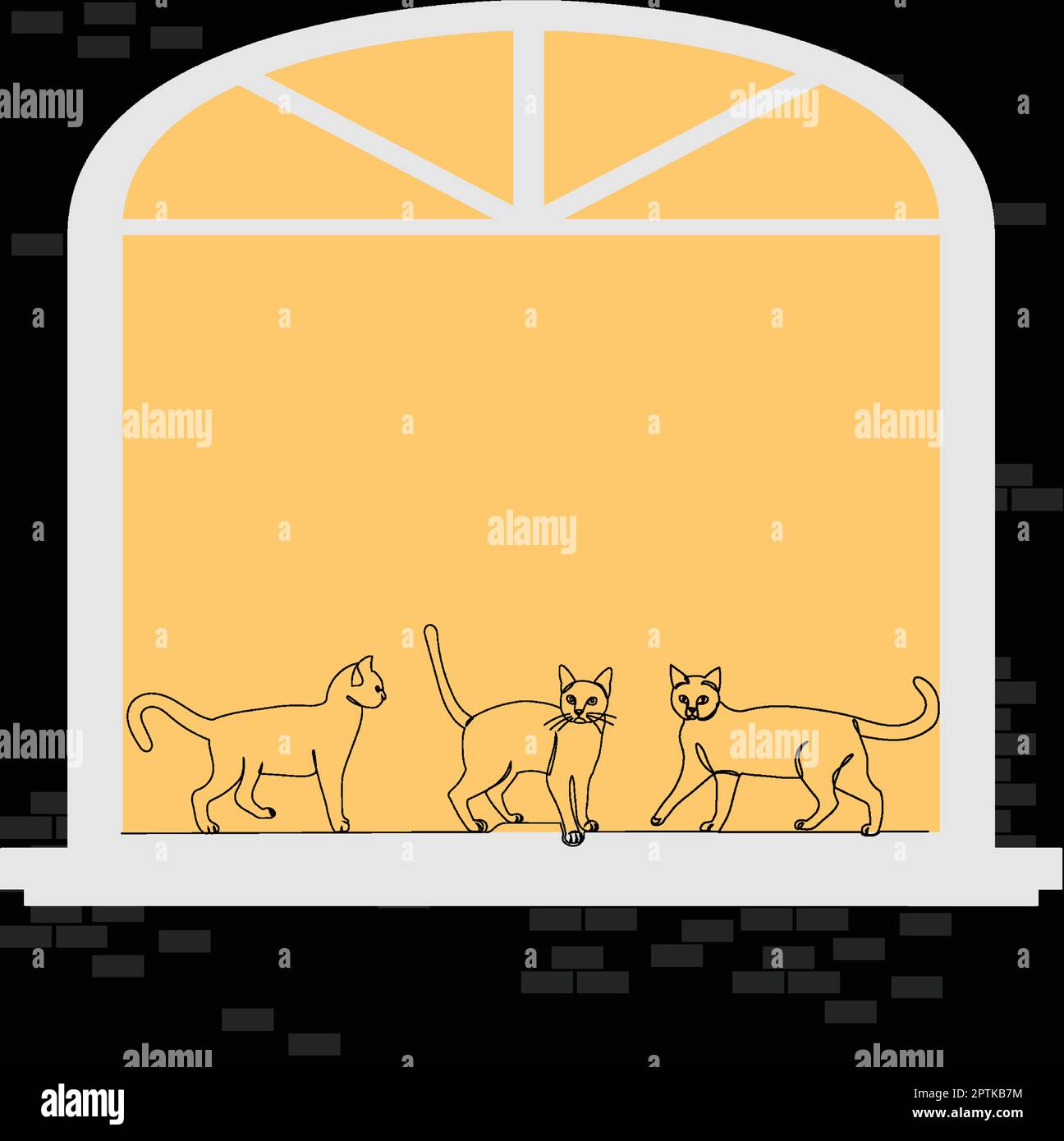 dessin de contour chat mignon dans la fenêtre Illustration de Vecteur