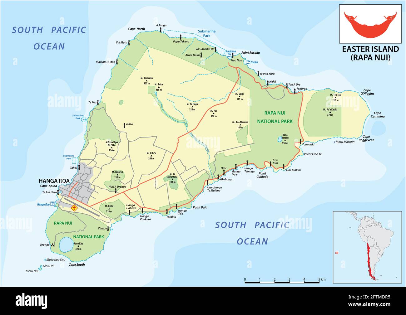 Carte vectorielle de l'île chilienne de Rapa Nui, île de Pâques Illustration de Vecteur