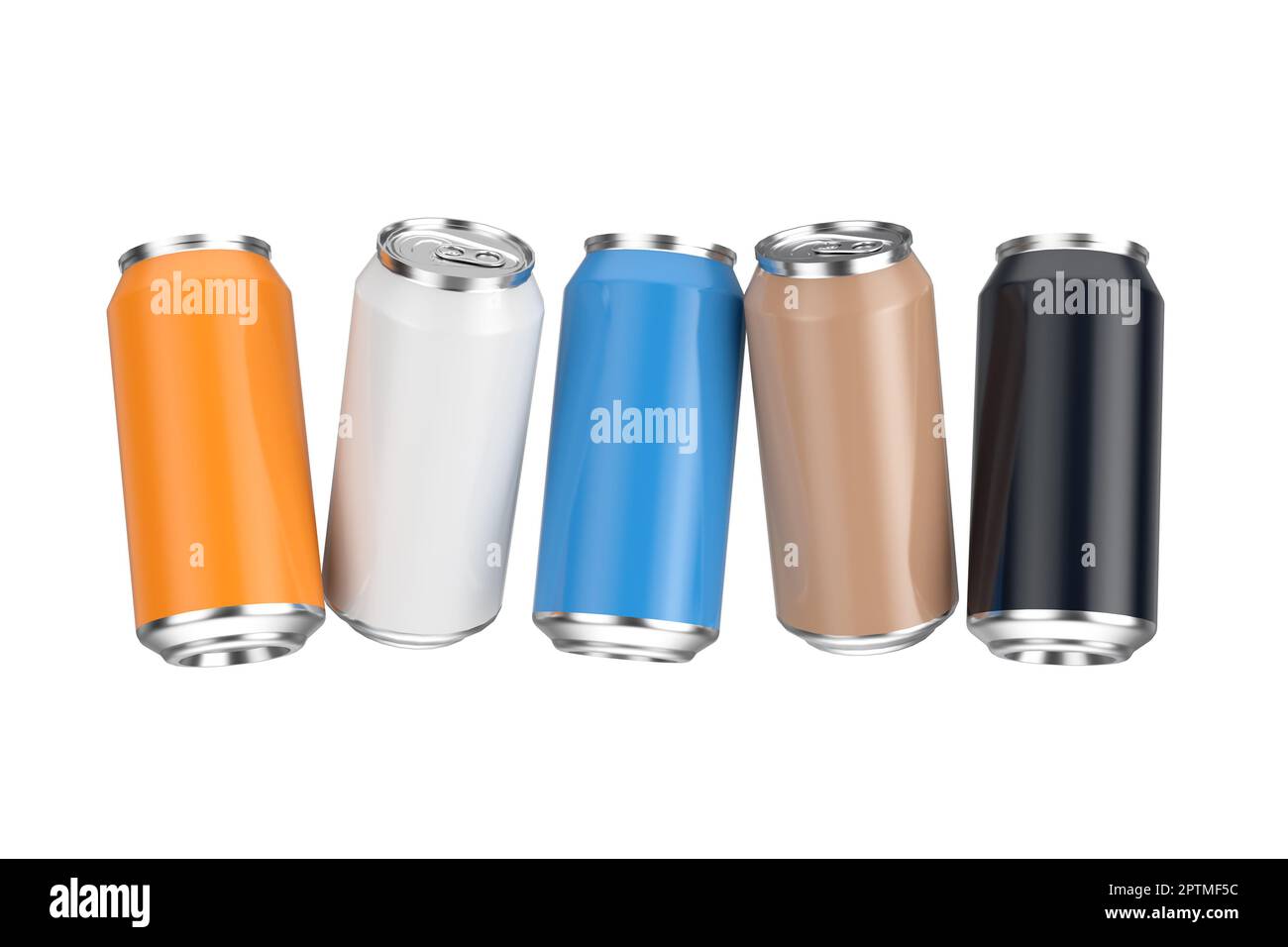 Boîtes de boissons en aluminium colorées sur fond blanc. 3D rendu Banque D'Images