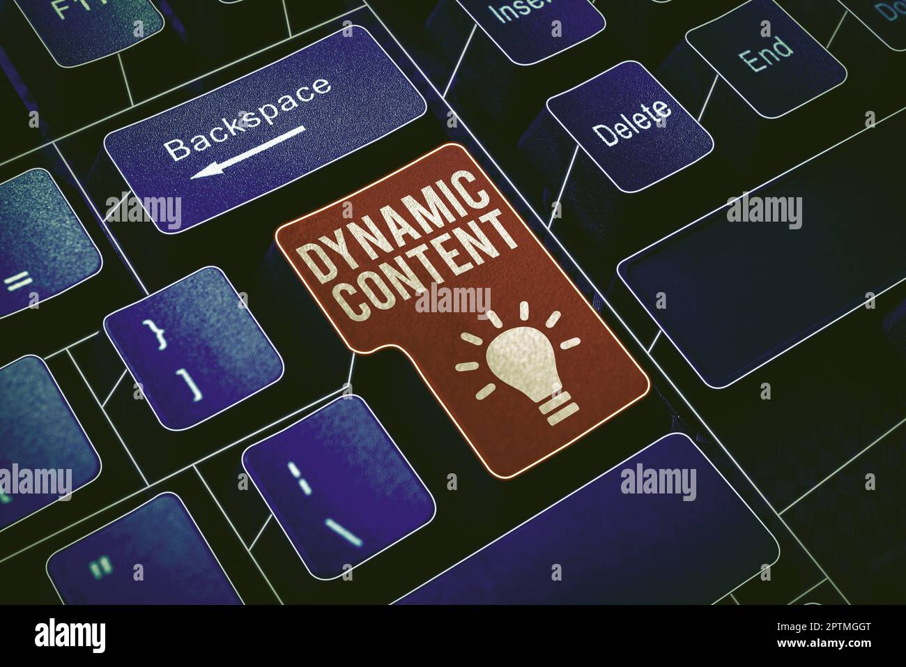 Affiche affichant le contenu dynamique, le contenu Web du concept Internet qui change en fonction du comportement de l'utilisateur Banque D'Images