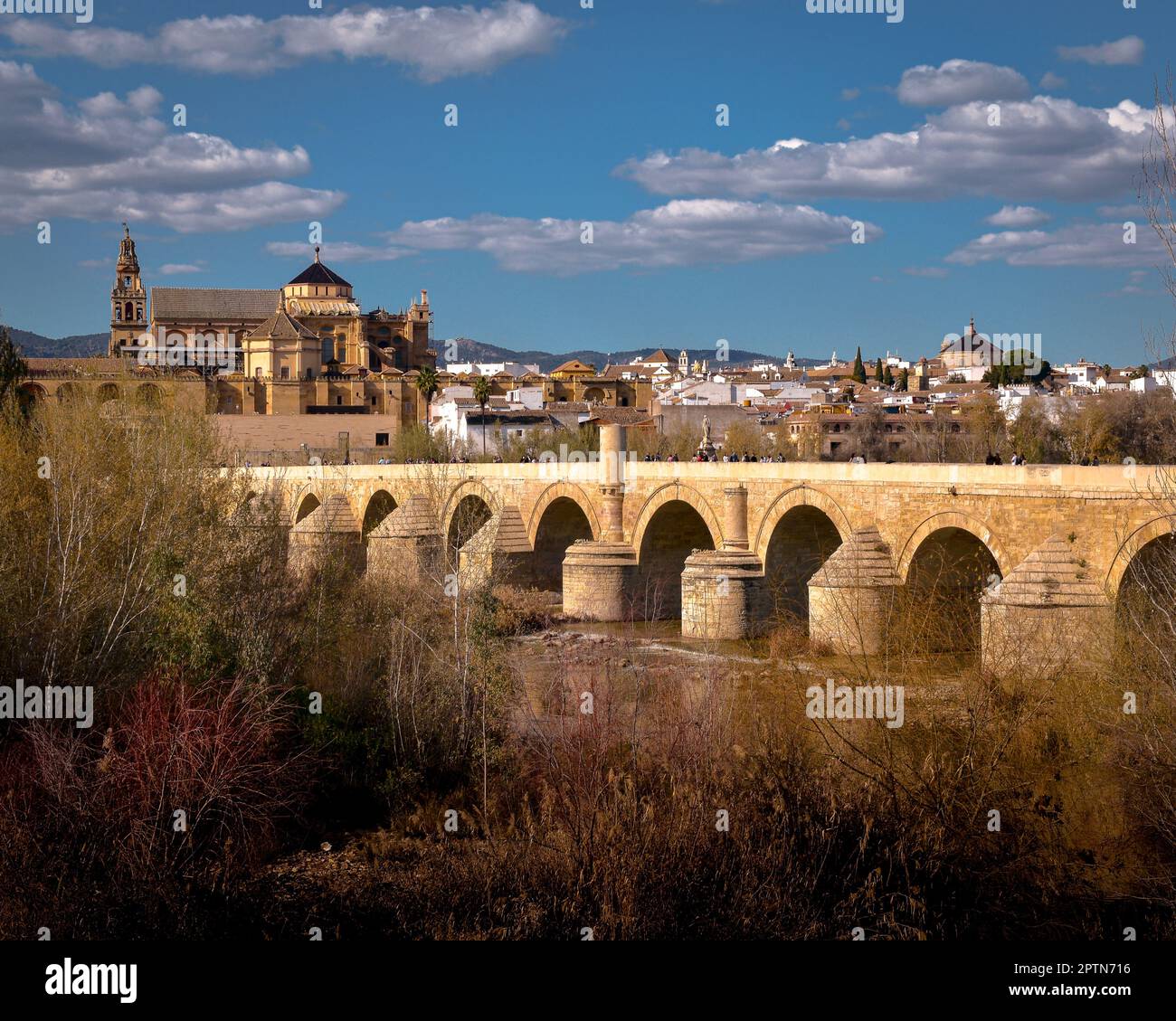 Vue panoramique sur le pont romain et la mosquée de Cordoue Banque D'Images