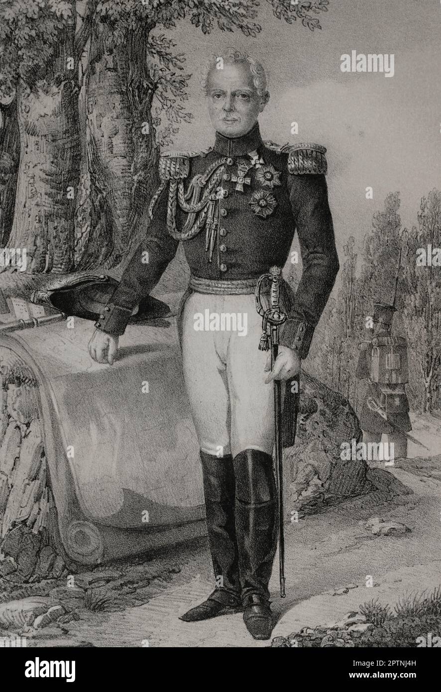 William I (1781-1864). Roi de Württemberg de 1816 à 1864. Portrait. Dessin de C. Legrand. Lithographie par J. Donón. 'Reyes Contemporáneos'. Volume I. Publié à Madrid, 1855. Banque D'Images