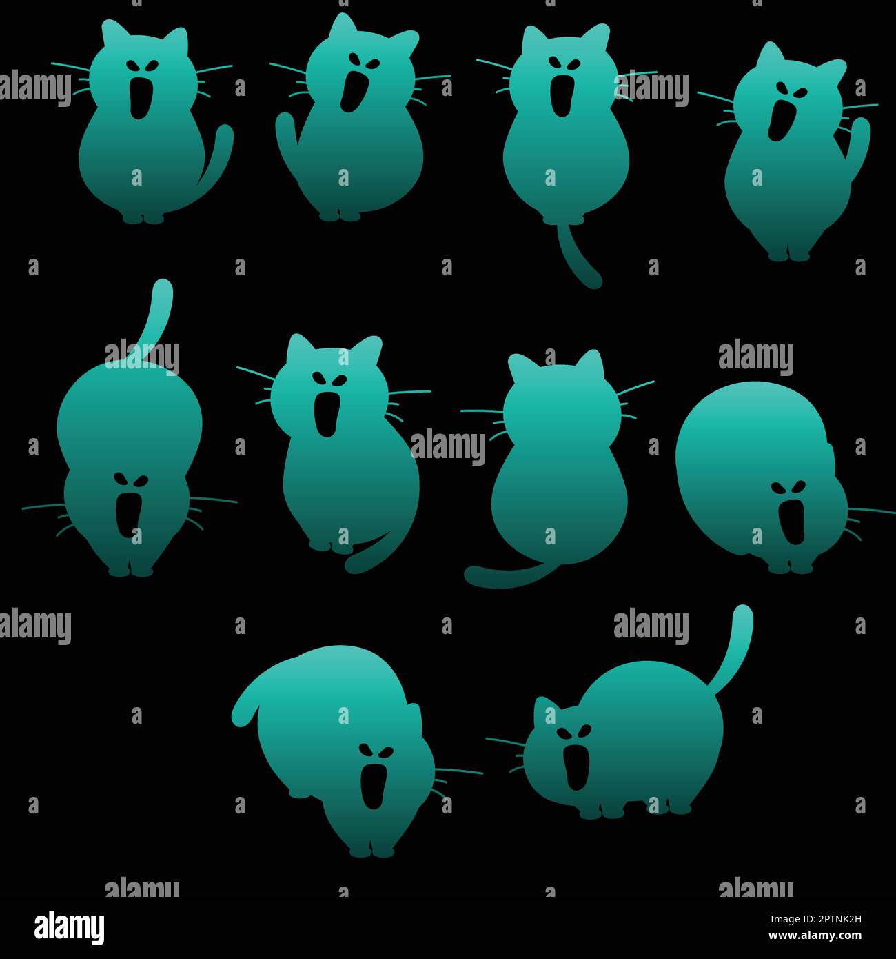 Chats mignon Silhouette dans différents ensembles de pose Illustration de Vecteur