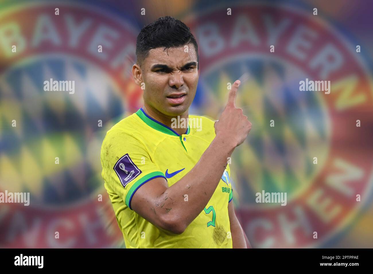 PHOTOMONTAGE; FC Bayern Munich veut signer CASEMIRO comme une photo de six archives: CASEMIRO (BRA), geste, donne des instructions, action, image unique, motif court, demi-figurine, demi-figurine. Round of 16, Round of seize, Game 54, Brésil (BRA) - Corée du Sud (KOR) sur 5 décembre 2022, Stade 974 coupe du monde de football 20122 au Qatar de 20 novembre. - 18.12.2022 ? Banque D'Images