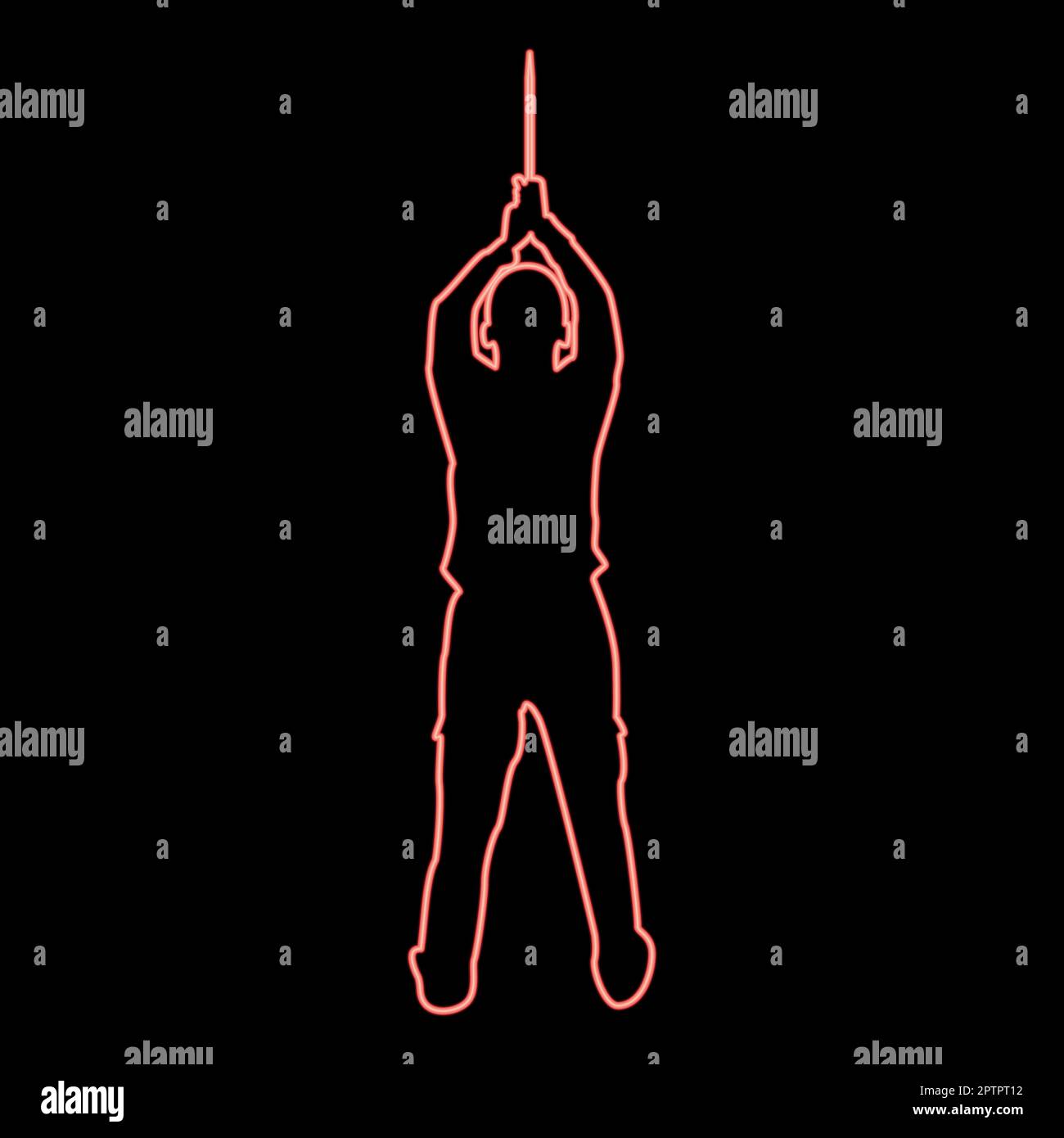 Neon homme avec une machette d'épée d'en haut armes froides en main militaire Soldier Serviceman dans les positions Hunter avec le combat au couteau pose le défenseur solide Warrior concept armes Stand Red couleur vecteur illustration image plate style Illustration de Vecteur