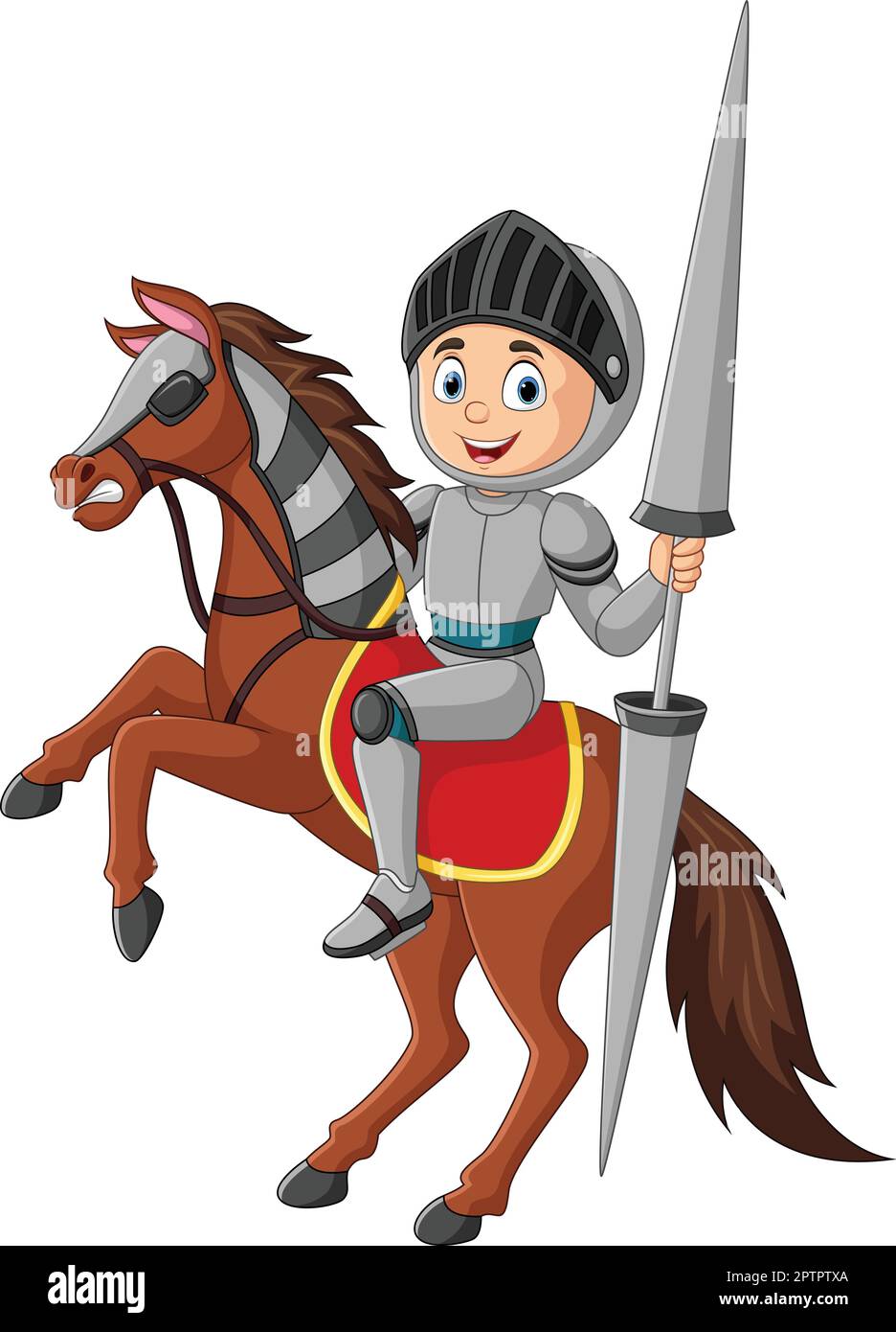 Chevalier de dessin animé à cheval avec lance Illustration de Vecteur