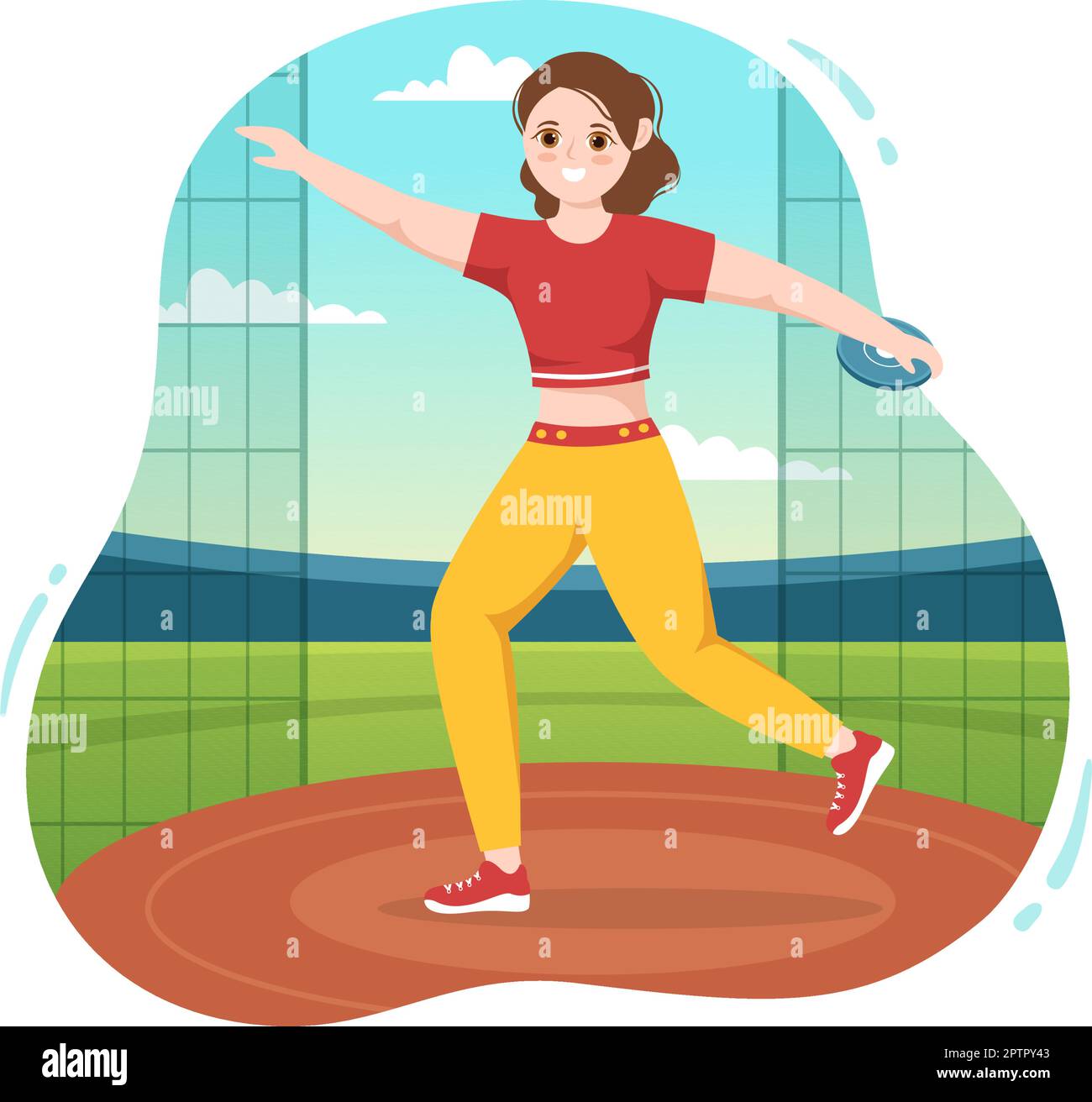 Discus lancer jouer Athletics Illustration avec jeter une plaque en bois dans le championnat de sport Flat Cartoon Templates dessinées à la main Illustration de Vecteur