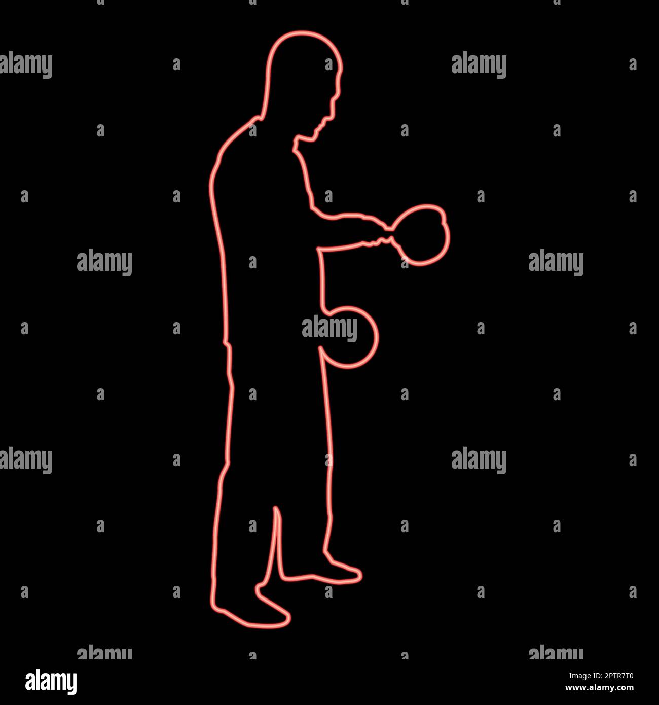 Neon homme avec une casserole dans ses mains préparer la nourriture cuisine masculine utiliser des sauciers avec couvercle ouvert rouge couleur vecteur illustration image style plat Illustration de Vecteur