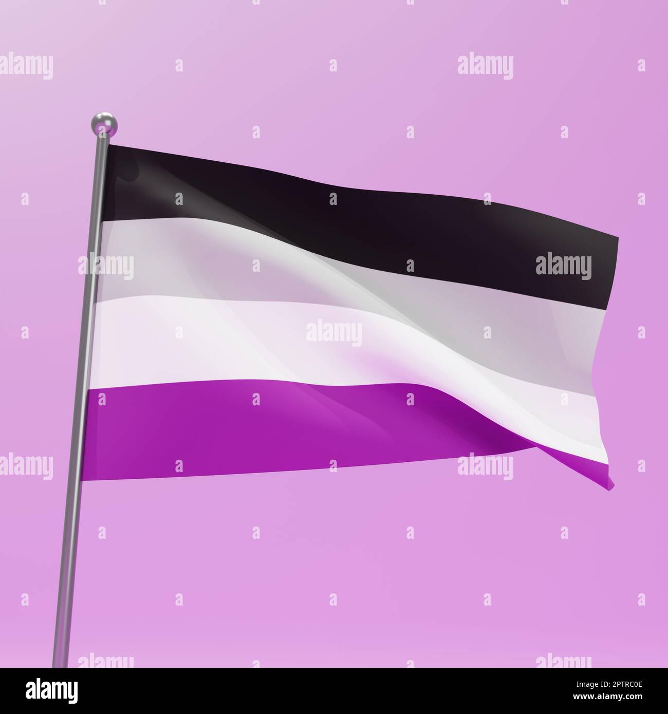 3D rendu, 3D illustration, drapeau de fierté asexuée flottant dans le vent, bannière carrée Banque D'Images