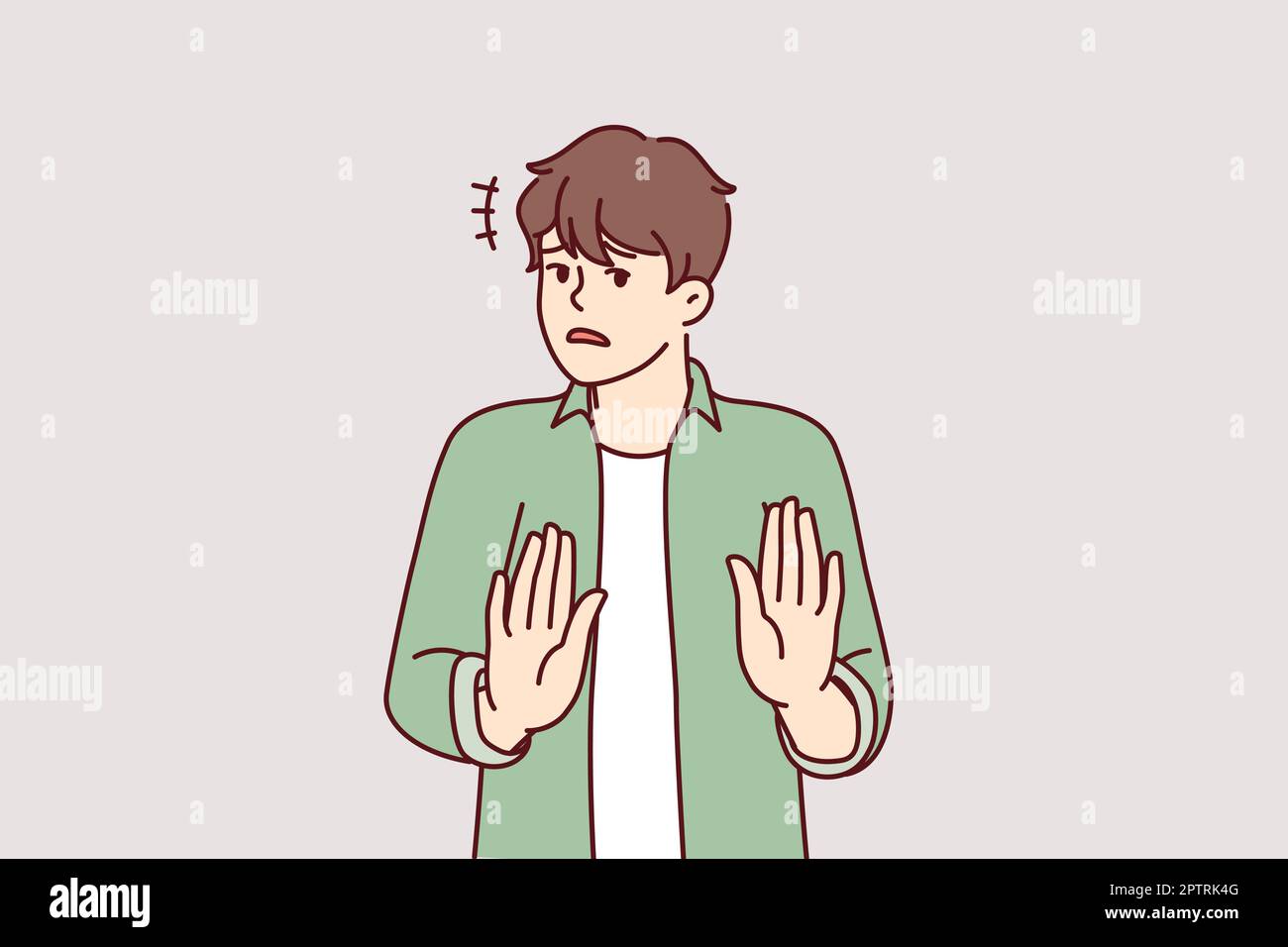 Un homme perplexe tend les mains pour arrêter ou arrêter des actions politiquement incorrectes. Image vectorielle Illustration de Vecteur