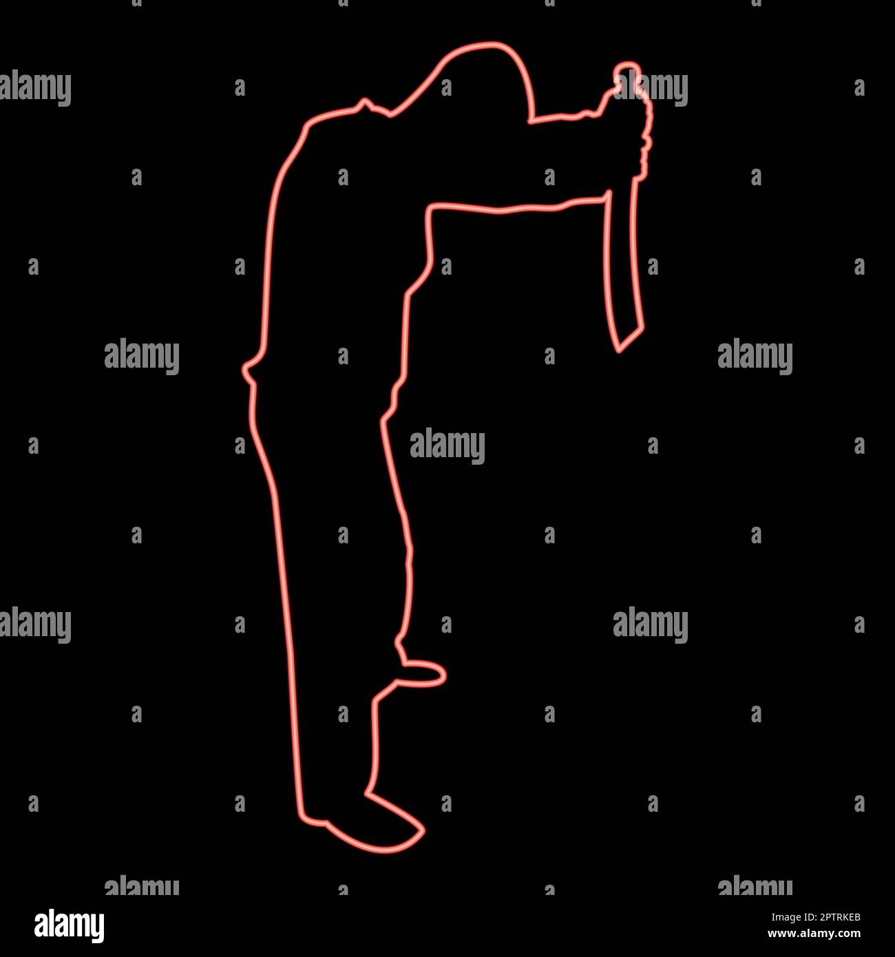 Neon homme avec une machette d'épée d'en haut armes froides en main militaire Soldier Serviceman dans les positions Hunter avec le combat au couteau pose le défenseur solide Warrior concept armes Stand Red couleur vecteur illustration image plate style Illustration de Vecteur