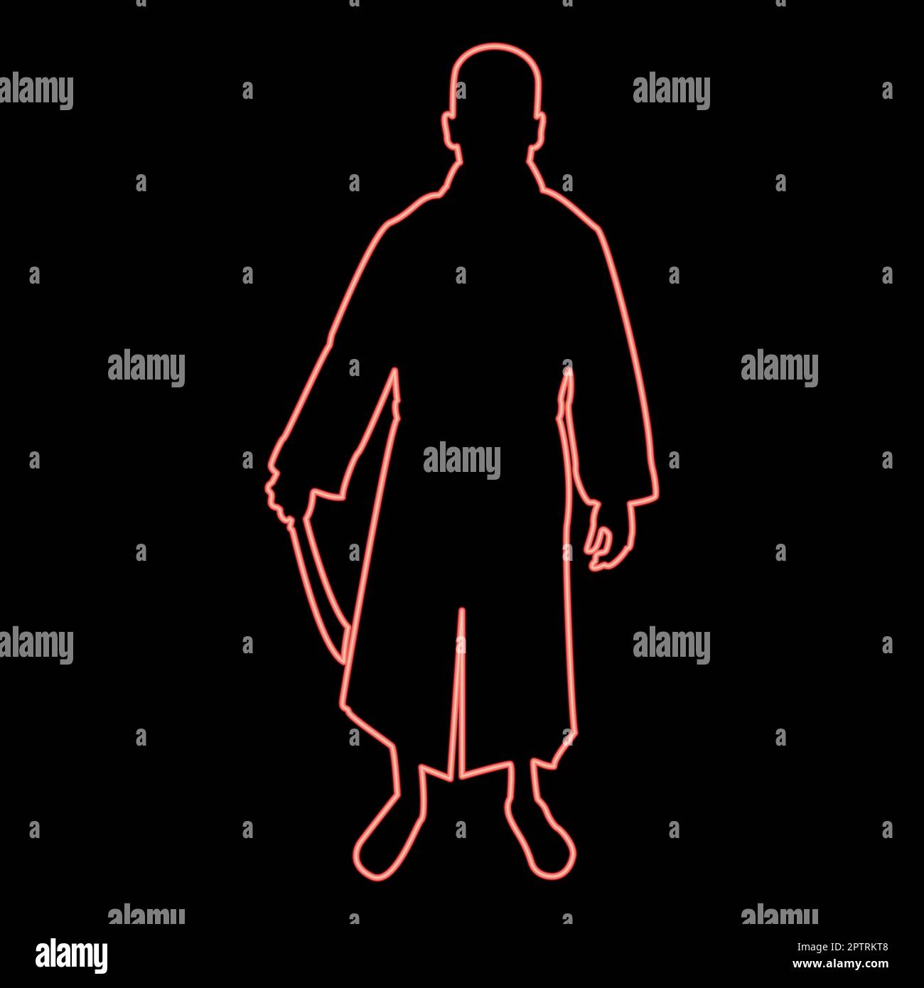 Neon homme avec une machette d'épée armes froides en main militaire Soldier Serviceman dans les positions Hunter avec le combat de couteau pose le défenseur puissant Warrior concept armes Stand rouge vecteur de couleur illustration image plat style Illustration de Vecteur