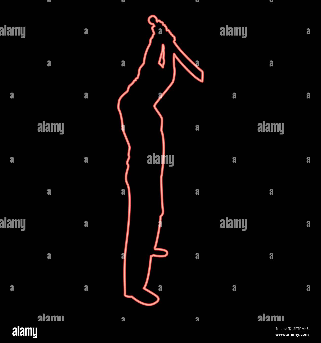 Neon homme avec une machette d'épée d'en haut armes froides en main militaire Soldier Serviceman dans les positions Hunter avec le combat au couteau pose le défenseur solide Warrior concept armes Stand Red couleur vecteur illustration image plate style Illustration de Vecteur