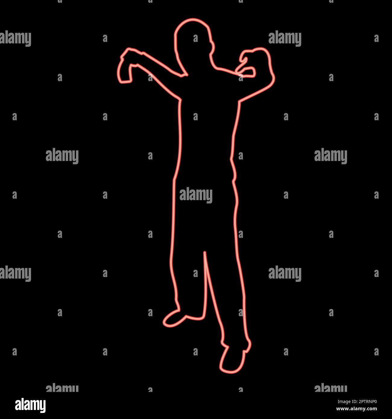 Neon homme avec une machette d'épée armes froides en main militaire Soldier Serviceman dans les positions Hunter avec le combat de couteau pose le défenseur puissant Warrior concept armes Stand rouge vecteur de couleur illustration image plat style Illustration de Vecteur