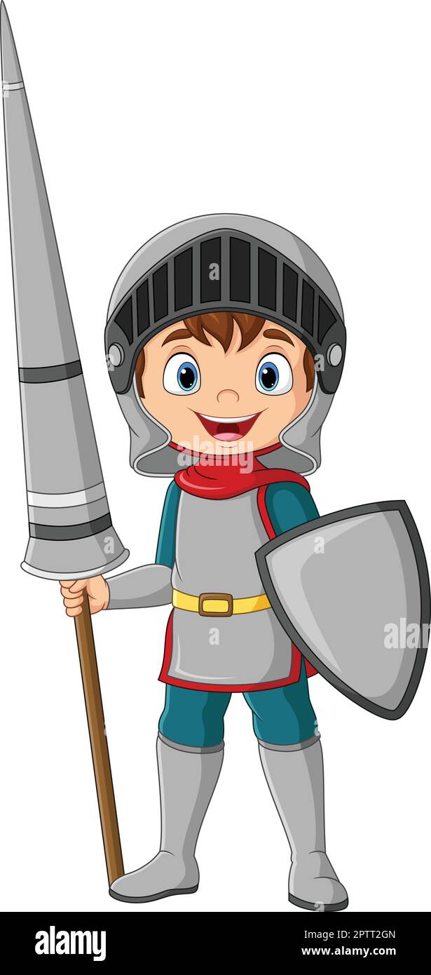 Chevalier de dessin animé tenant une lance et un bouclier Illustration de Vecteur