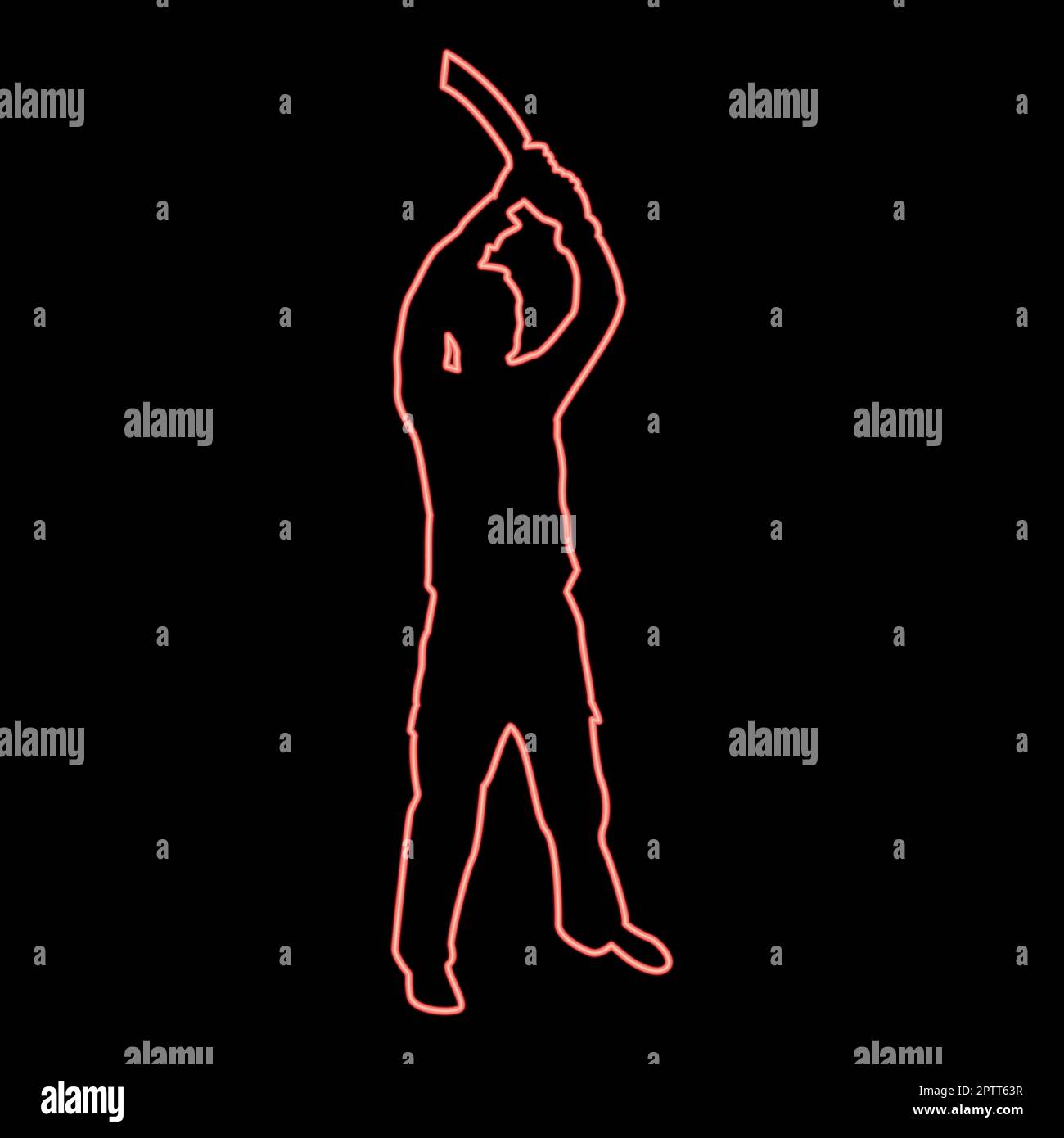 Neon homme avec une machette d'épée d'en haut armes froides en main militaire Soldier Serviceman dans les positions Hunter avec le combat au couteau pose le défenseur solide Warrior concept armes Stand Red couleur vecteur illustration image plate style Illustration de Vecteur