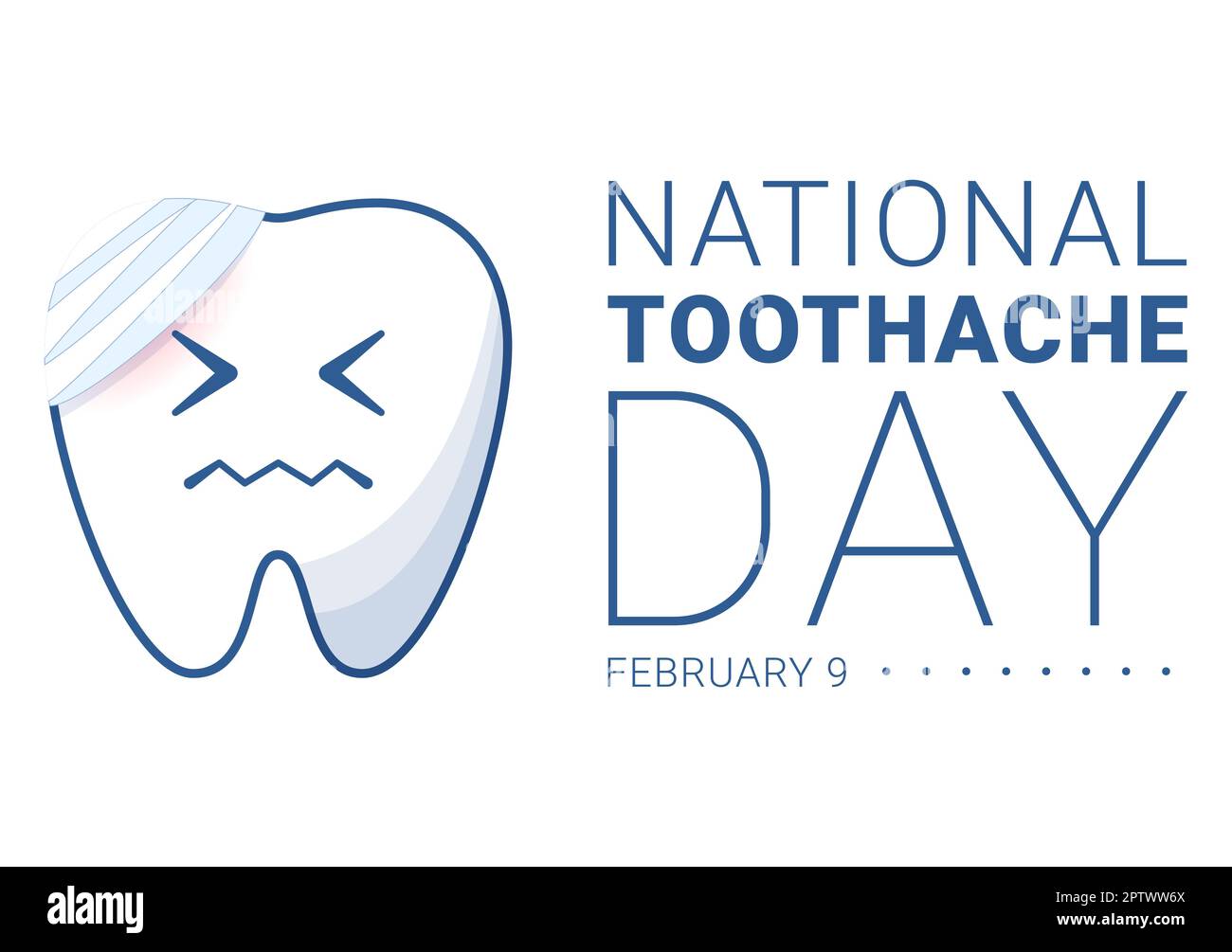 Journée nationale des maux de dents sur 9 février avec des dents pour l'hygiène dentaire afin de ne pas causer de douleur dans le dessin main de dessin animé de dessin animé à plat Illustration Banque D'Images