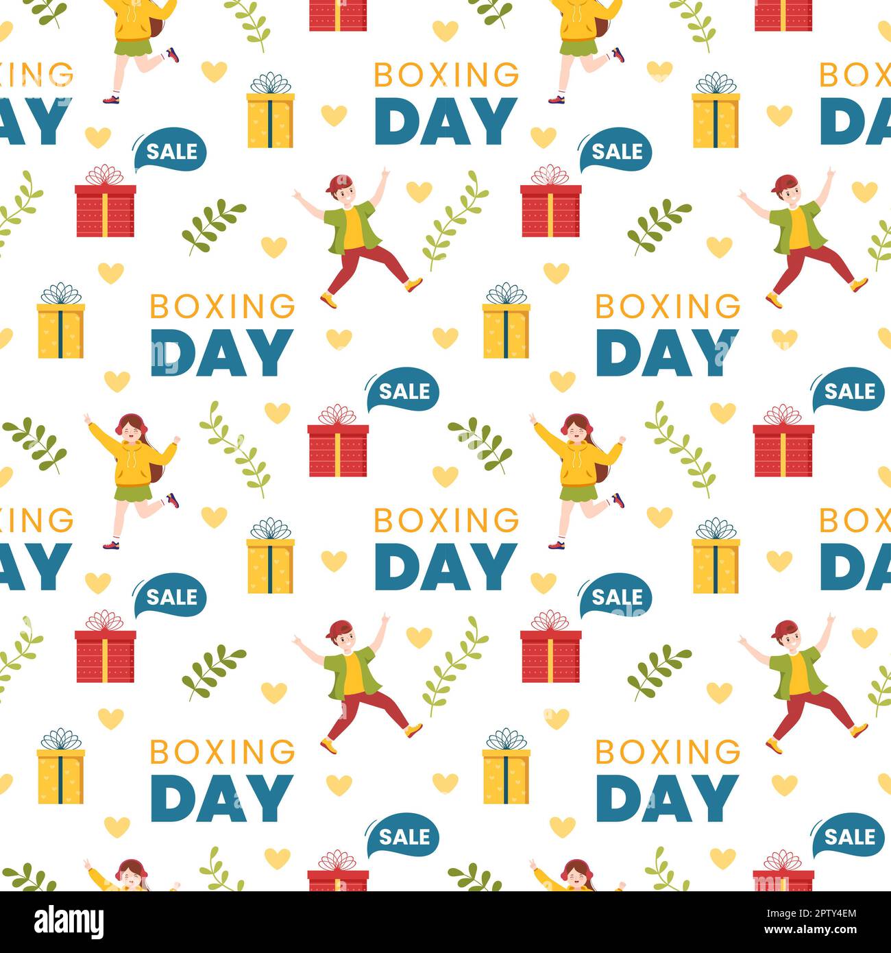 Solde d'après-Noël motif sans couture avec boîte à gants et boîte-cadeau pour promotion ou achat sur maquette dessin main dessin dessin à plat Banque D'Images