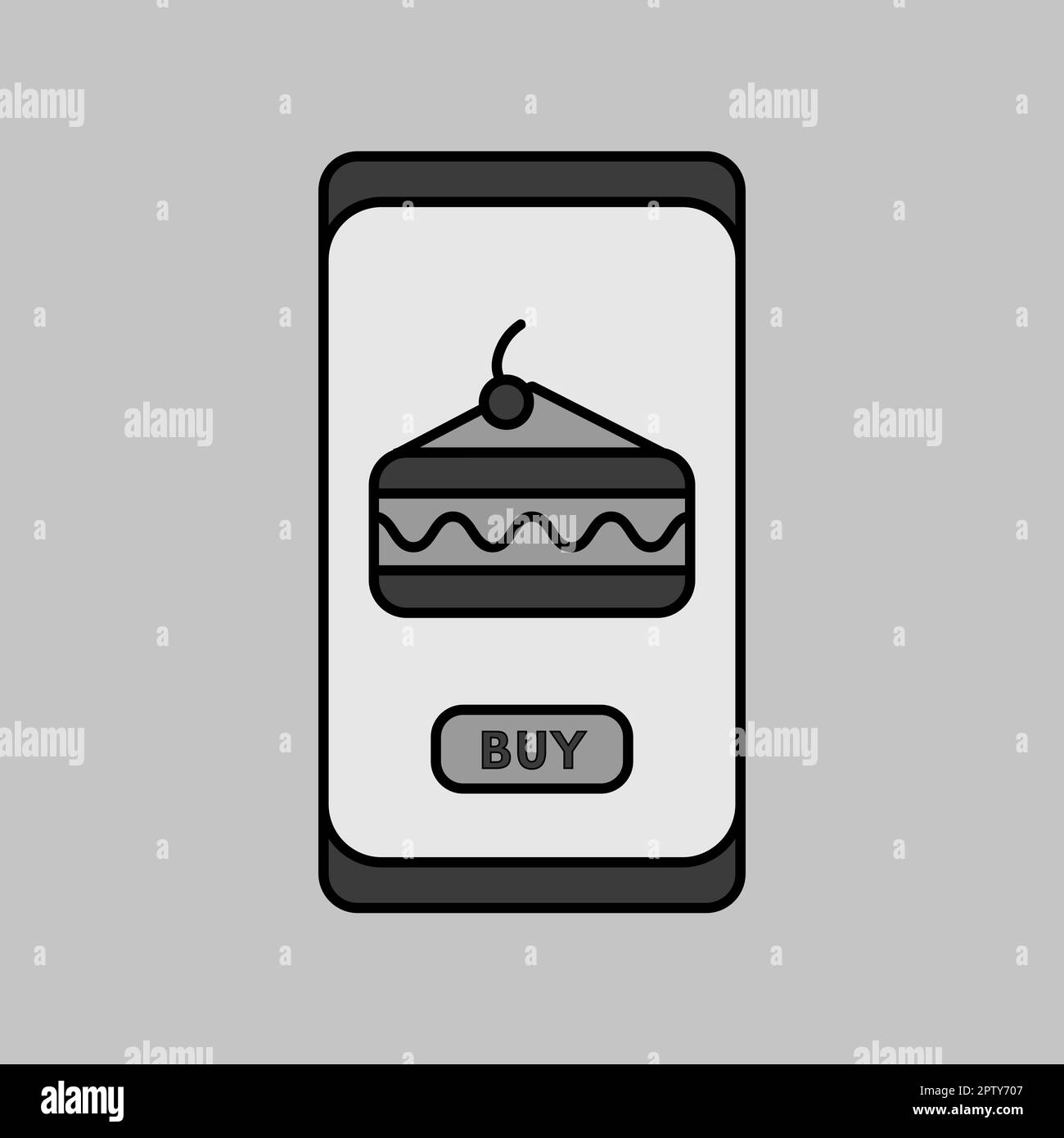 Icône de l'échelle de gris vectorielle du service de livraison rapide de produits alimentaires. Symbole gâteau. Application mobile pour commander des aliments sur le site Web en ligne. Banque D'Images