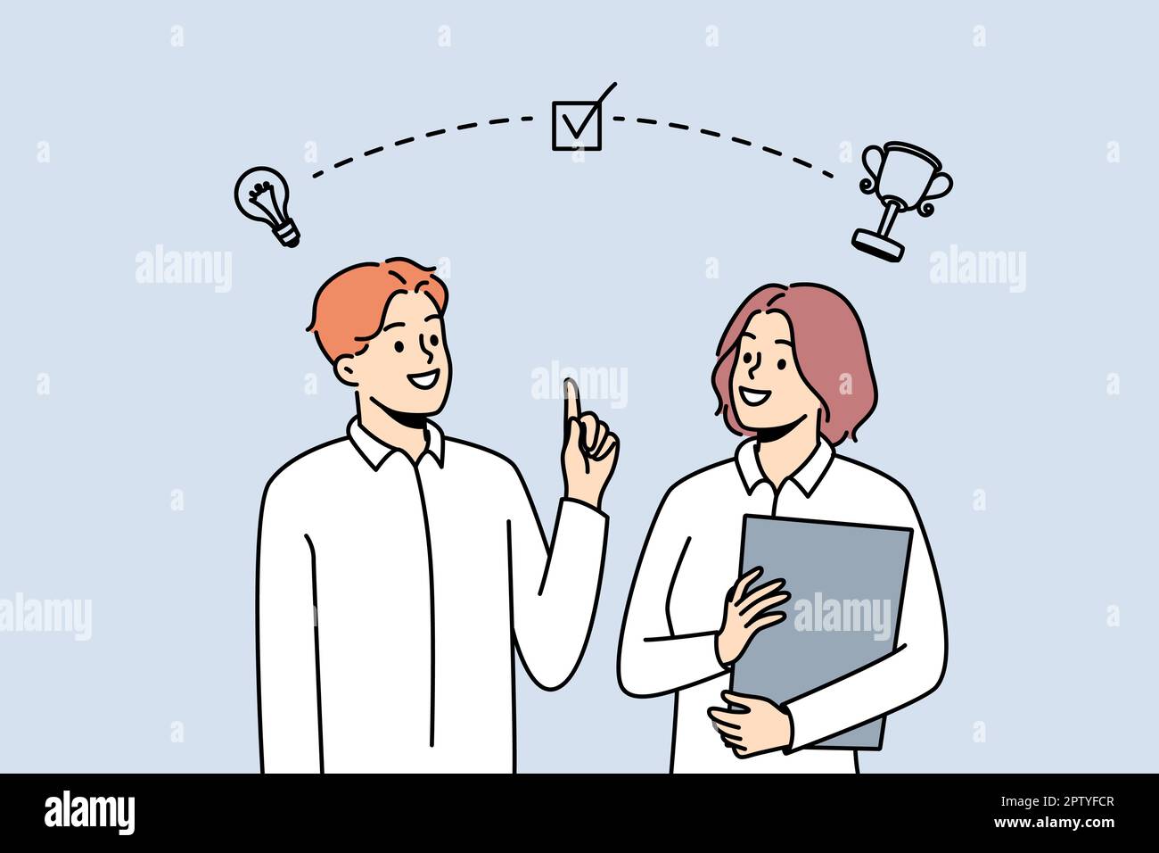 Brainstorming souriant des employés pour une réussite partagée Illustration de Vecteur
