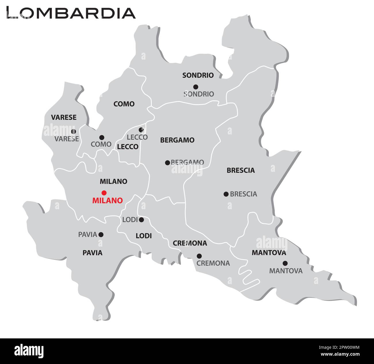 Carte administrative grise simple de la région Lombardie de l'Italie Illustration de Vecteur