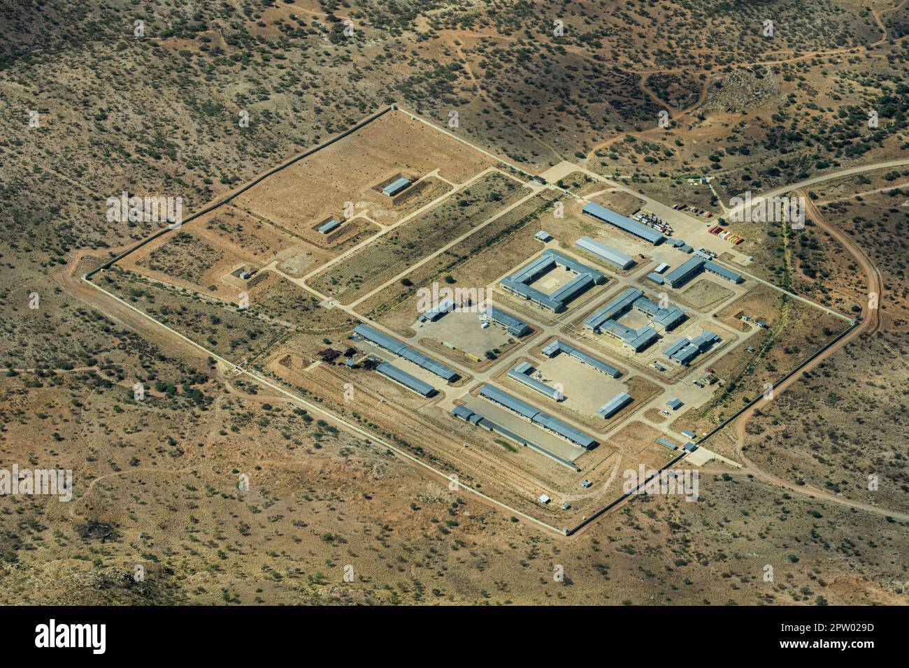 Photographie aérienne d'une ferme pour l'élevage d'animaux en Namibie Banque D'Images