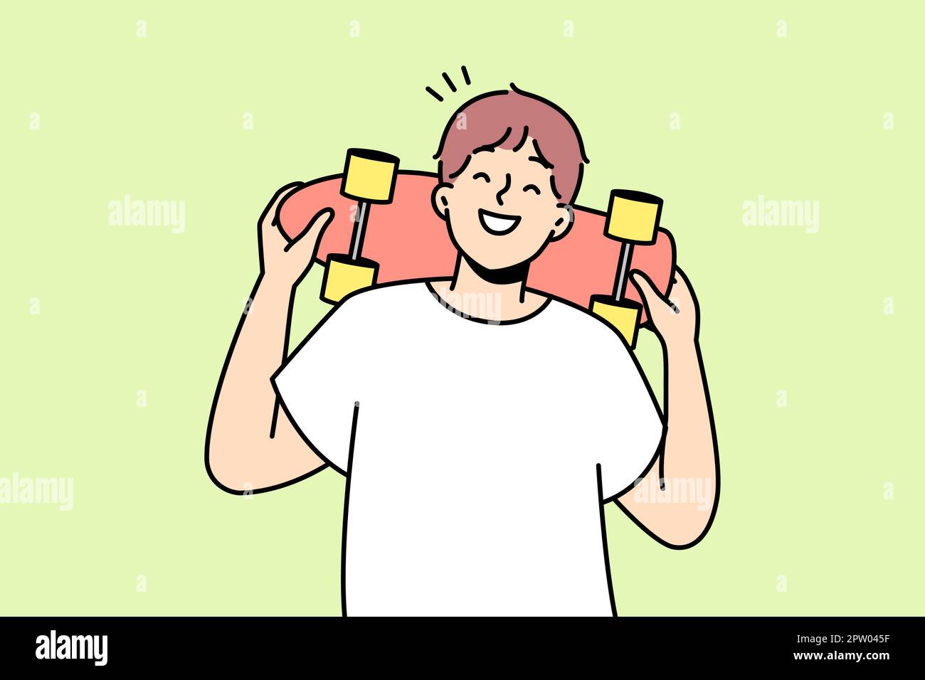 Homme souriant posant avec un skateboard Illustration de Vecteur
