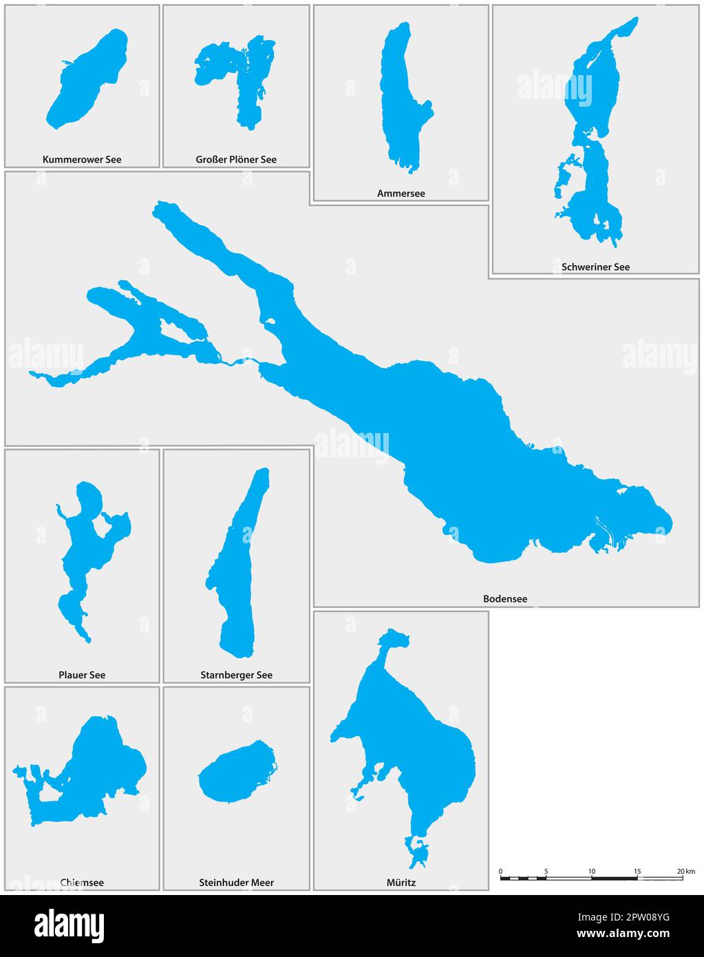 Carte vectorielle du plus grand lac d'Allemagne en allemand Illustration de Vecteur
