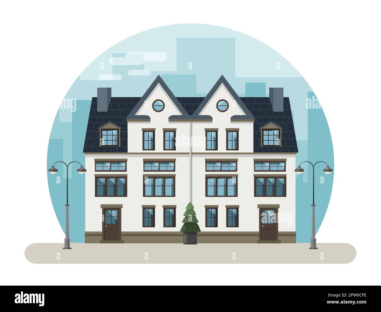 Maison mitoyenne sur fond de ville Illustration de Vecteur