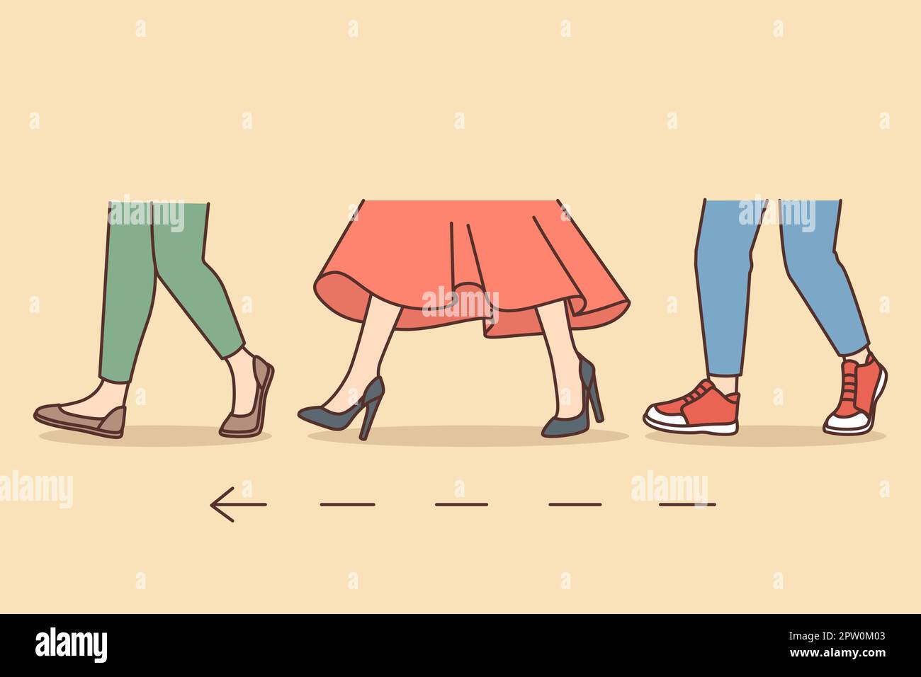 Les jambes des gens marchent dans une direction Illustration de Vecteur