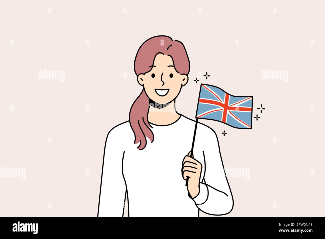 Femme souriante tient entre les mains drapeau britannique Illustration de Vecteur