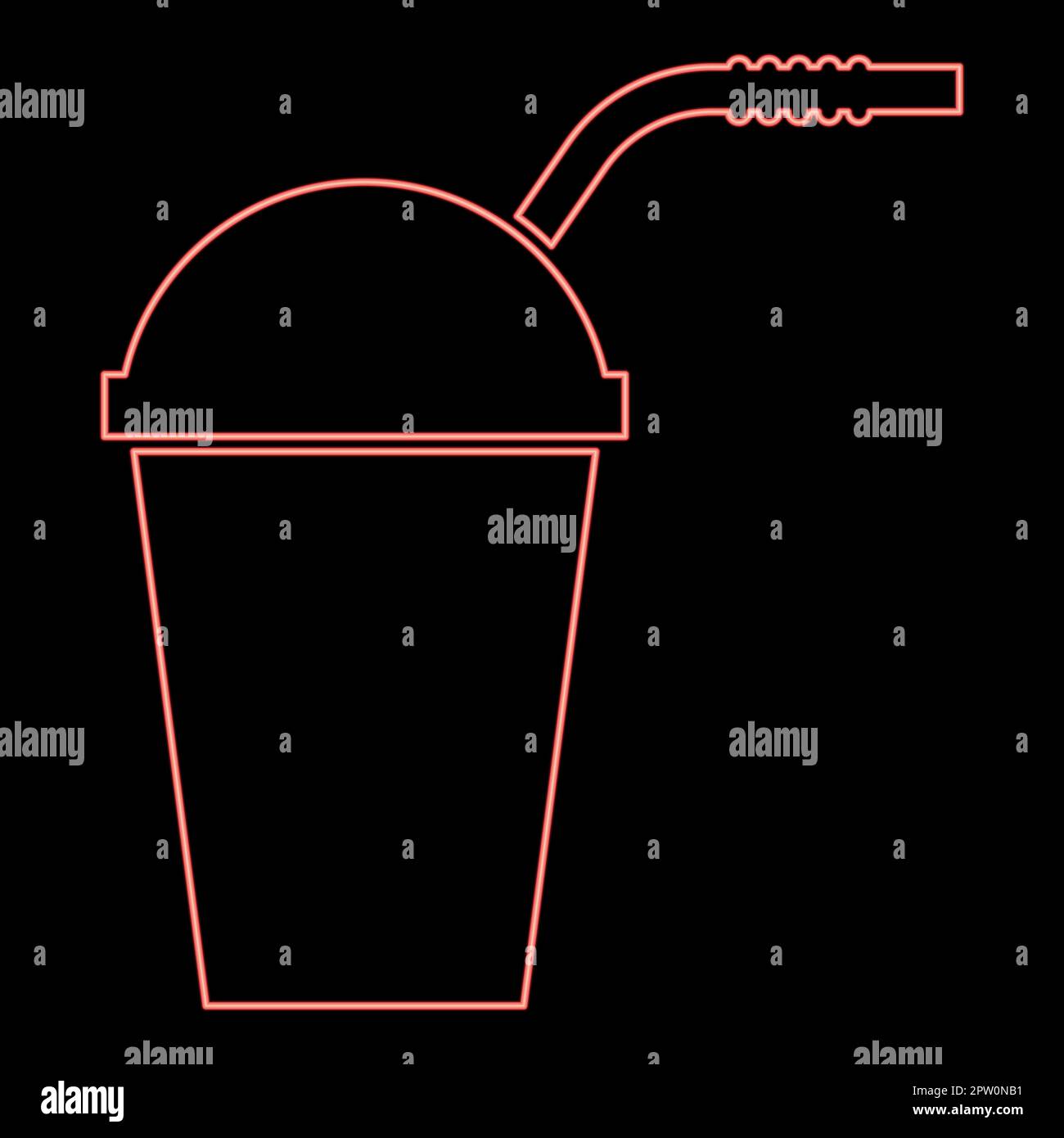 Récipient fermé au néon pour boissons chaudes froides avec illustration vectorielle rouge paille style plat Illustration de Vecteur